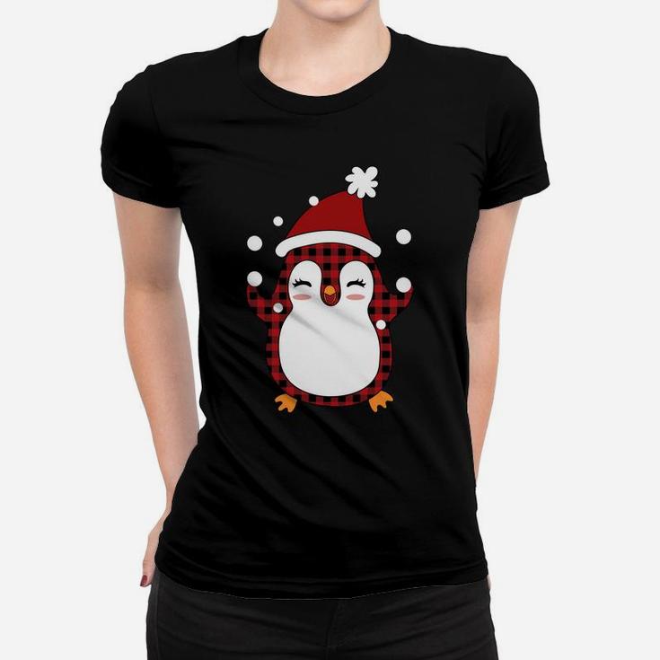 Plaid Penguin Santa Hat - Funny Penguin Christmas Sweatshirt Women T-shirt