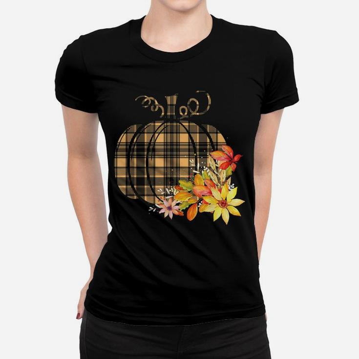 Plaid Pumpkin Flower Autumn Fall Graphic Gift Women T-shirt
