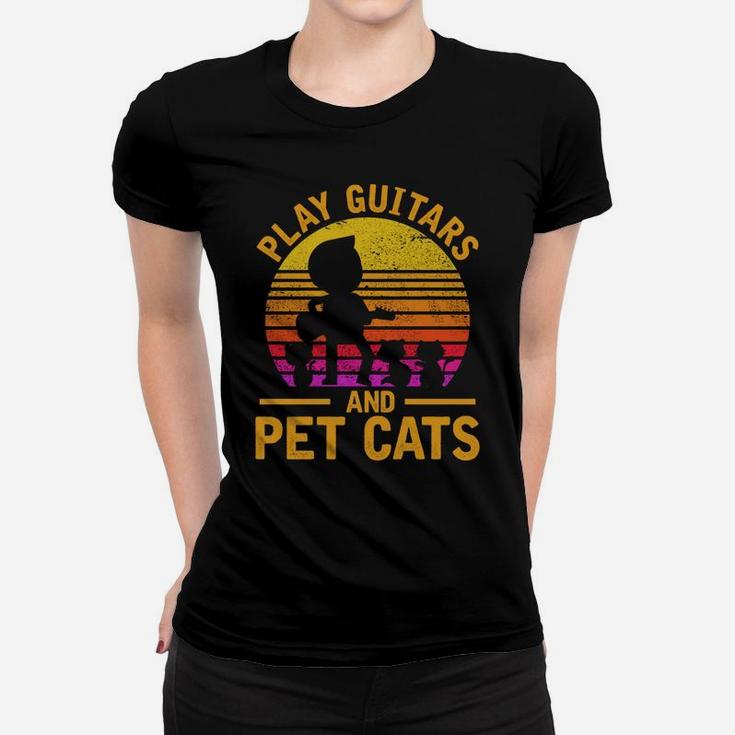 Play Guitars And Pet Cats Musician Cute Kitten Lover Women T-shirt