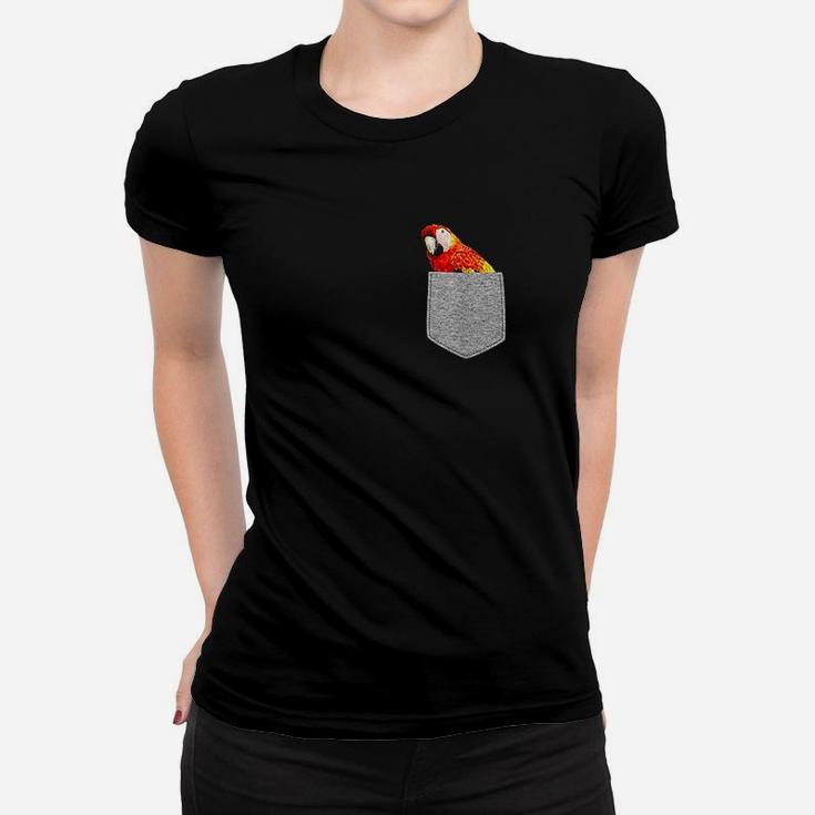Pocket Red Macaw Parrot Funny Bird Cool Novelty Women T-shirt