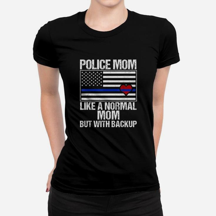 Police Mom Blue Line Flag Heart Women T-shirt