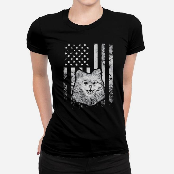 Pomeranian 4Th Of July America Dog Usa Flag Patriotic Women T-shirt