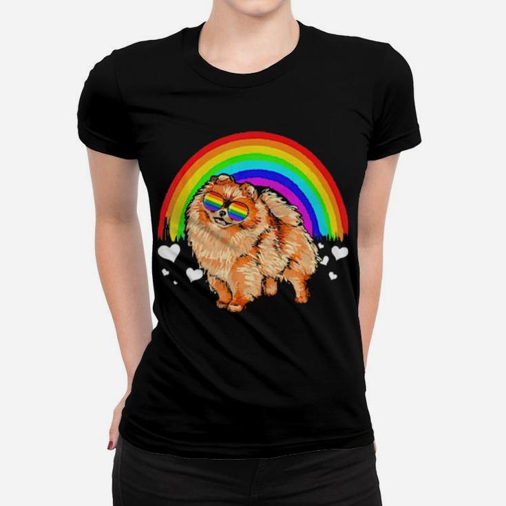 Pomeranian Rainbow Sunglasses Gay Pride Lgbt  Gifts Women T-shirt