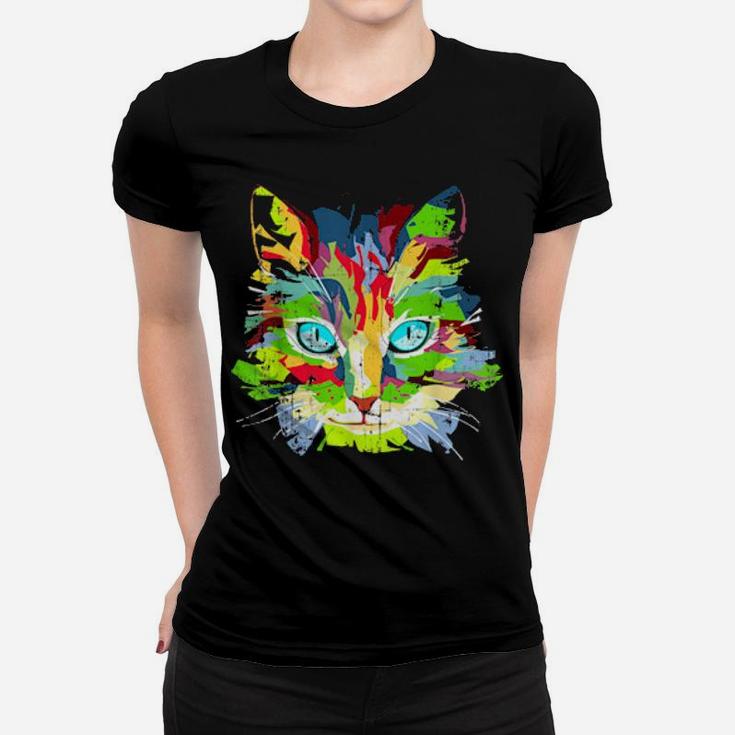 Pop Art Cat Distressed Style Women T-shirt