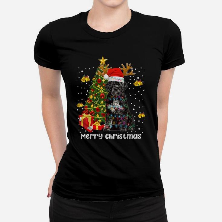 Portuguese Water Dog Christmas Lights Tree Santa Xmas Pajama Women T-shirt