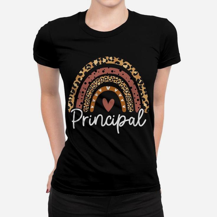 Principal Leopard Rainbow Funny School Principal Gift Women T-shirt
