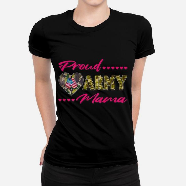 Proud Army Mama - Camo Us Flag Dog Tags Military Mom Gift Women T-shirt