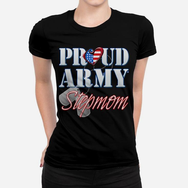 Proud Army Stepmom American Flag Dog Tag Shirt Mothers Day Women T-shirt