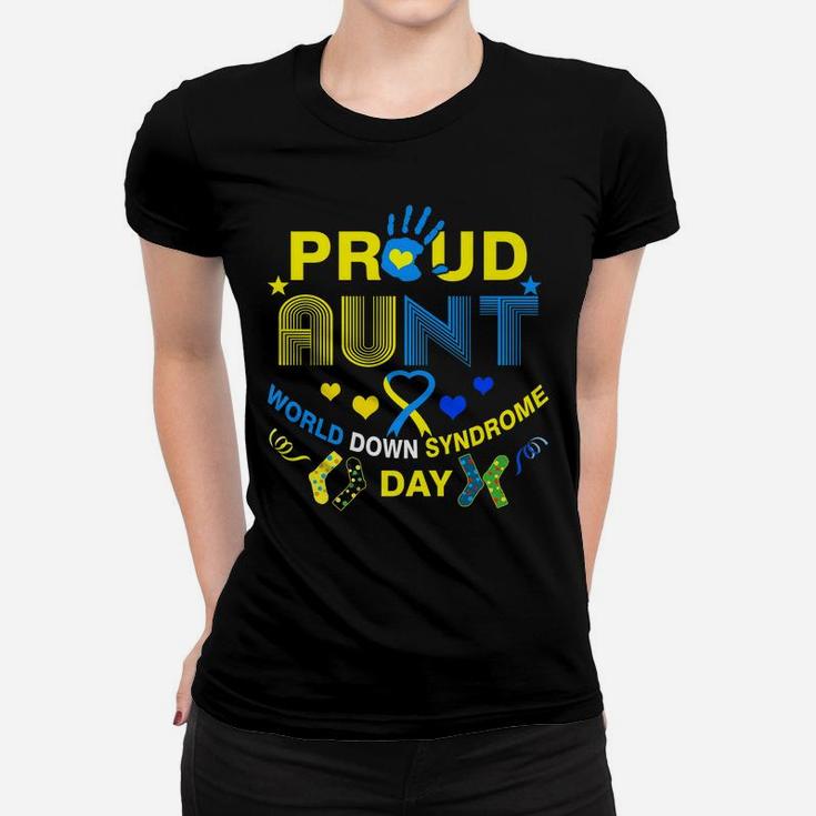 Proud Aunt Ribbon Heart Down Syndrome Day Trisomy Women T-shirt
