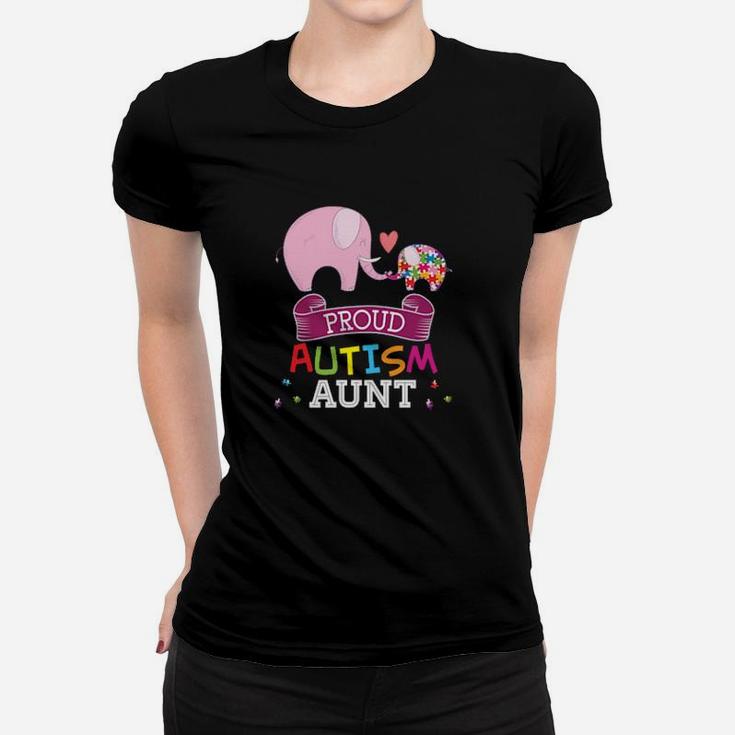 Proud Autism Aunt Autistic Day Awareness Rainbow Puzzle Women T-shirt
