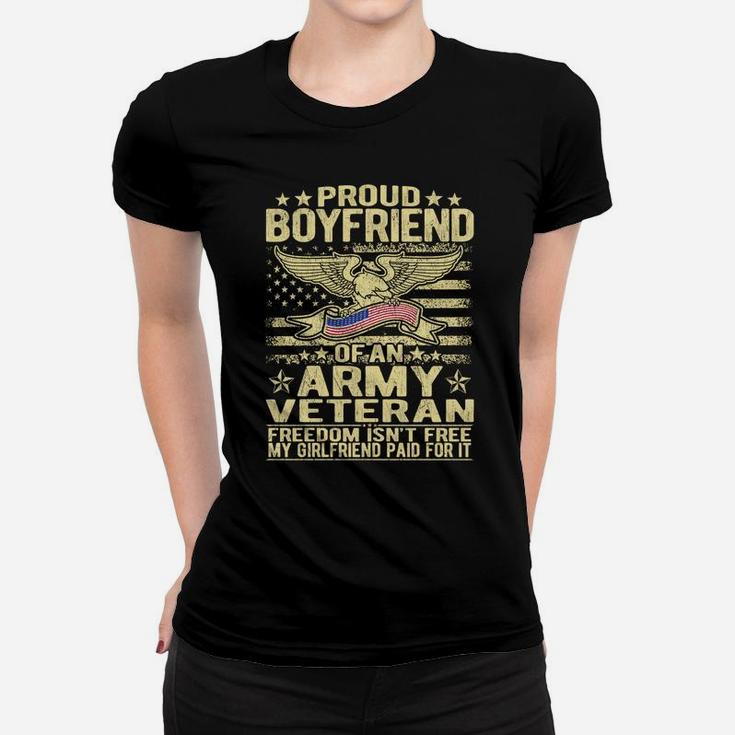 Proud Boyfriend Of Army Veteran Us Flag Military Lover Gifts Women T-shirt