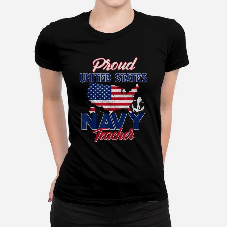Proud Navy Teacher Us Flag Family S Army Military Women T-shirt