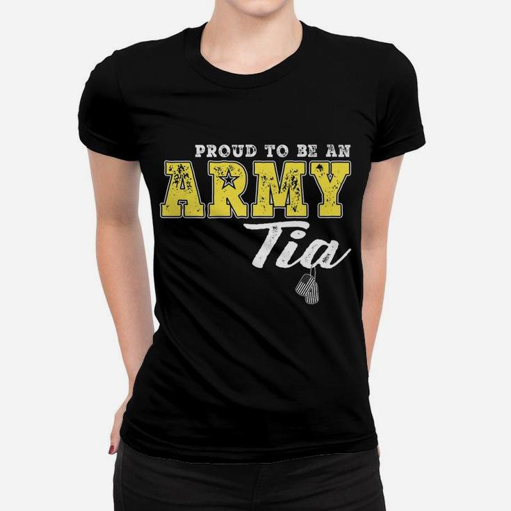 Proud To Be An Army Tia Us Flag Dog Tags Military Aunt Gift Women T-shirt