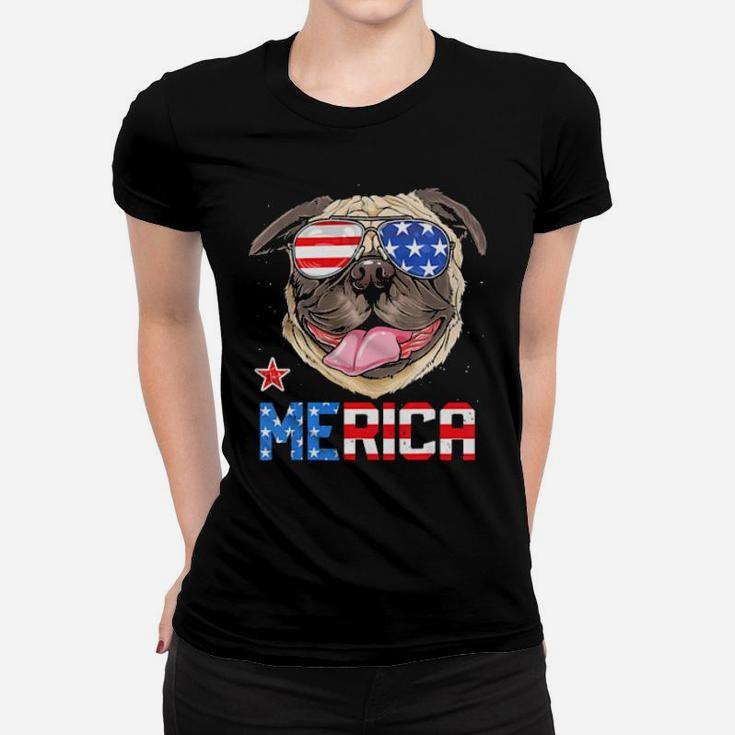 Pug Merica 4Th Of July   Dog Puppy Women T-shirt