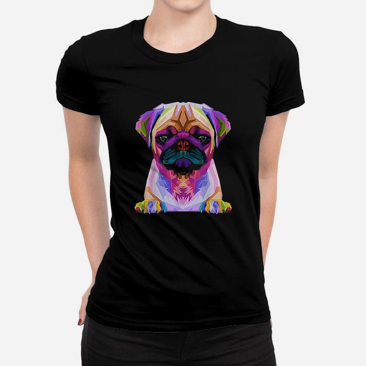 Pug Pop Art Colorful Portrait Carlino For Dog Lovers Women T-shirt