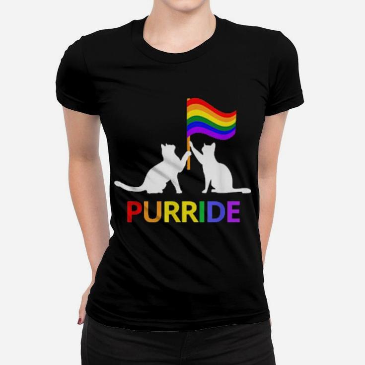 Purride Cute Vintage Lgbt Gay Lesbian Pride Cat Women T-shirt