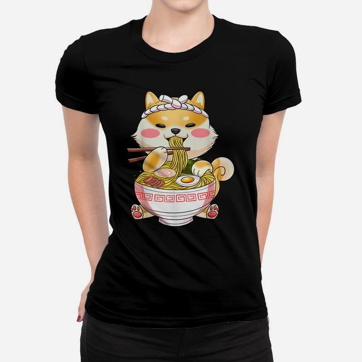 Ramen  Dog Tshirt Shiba Inu Eating Japanese Food Women T-shirt