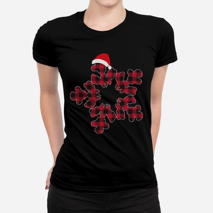 Red & Black Christmas Buffalo Plaid Snowflakes Santa Hat Women T-shirt