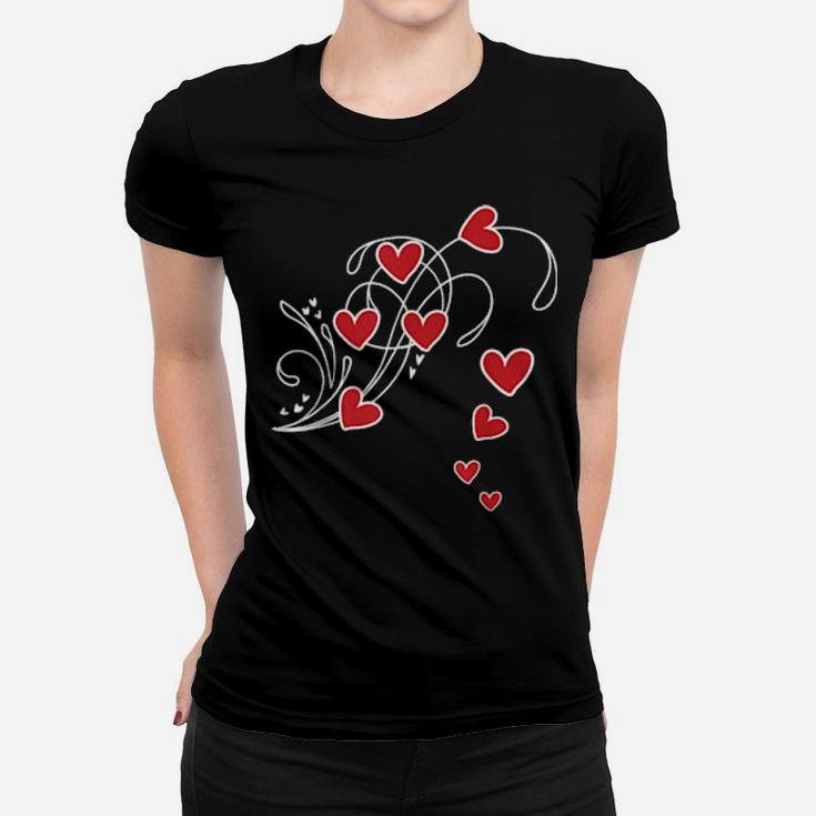 Red Hearts In Flower Shape For Romantics Women T-shirt