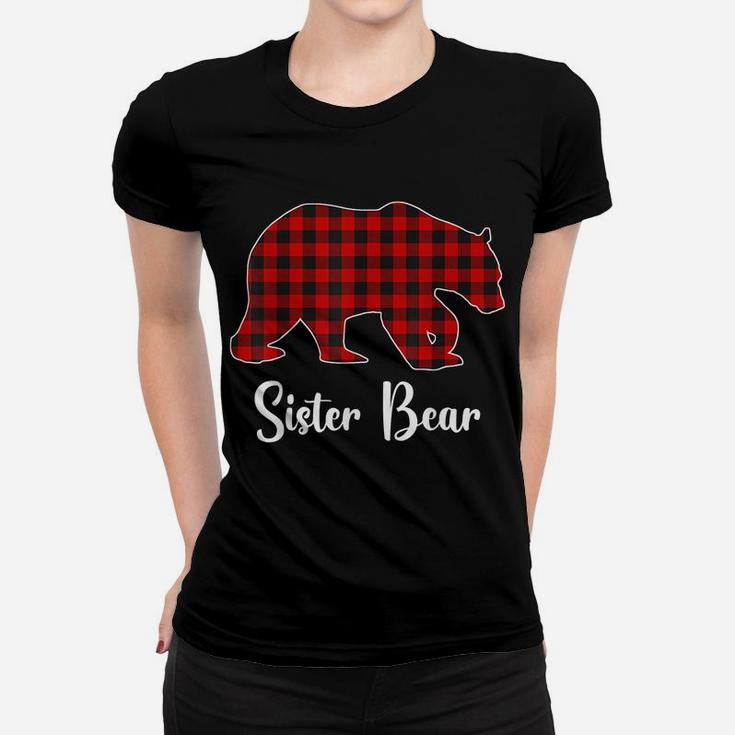 Red Plaid Bear Christmas Pajama Sister Matching Family Women T-shirt