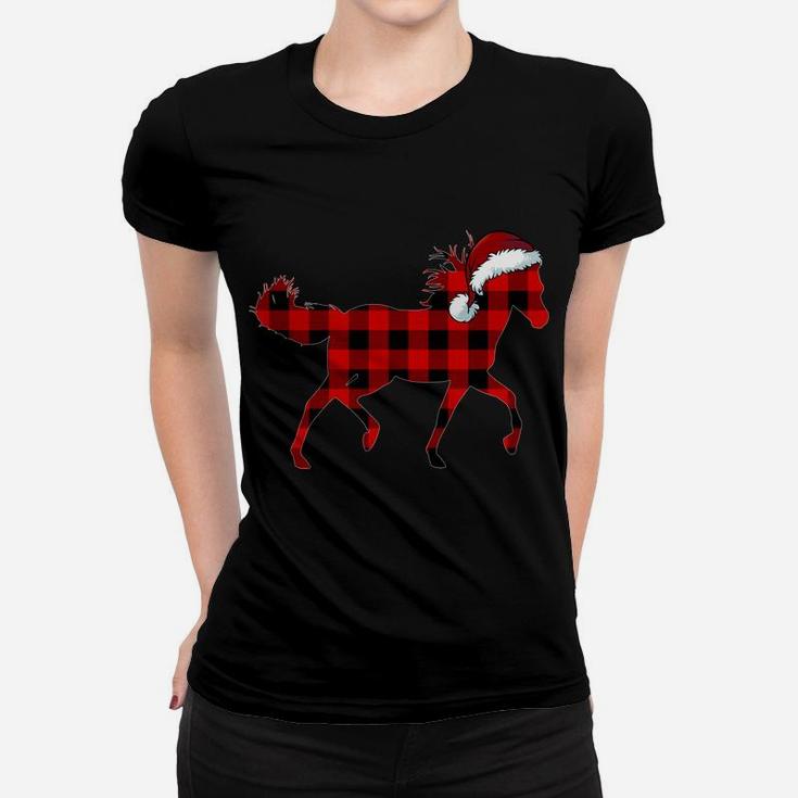 Red Plaid Horse Christmas Funny Horse Santa Hat Xmas Gift Sweatshirt Women T-shirt