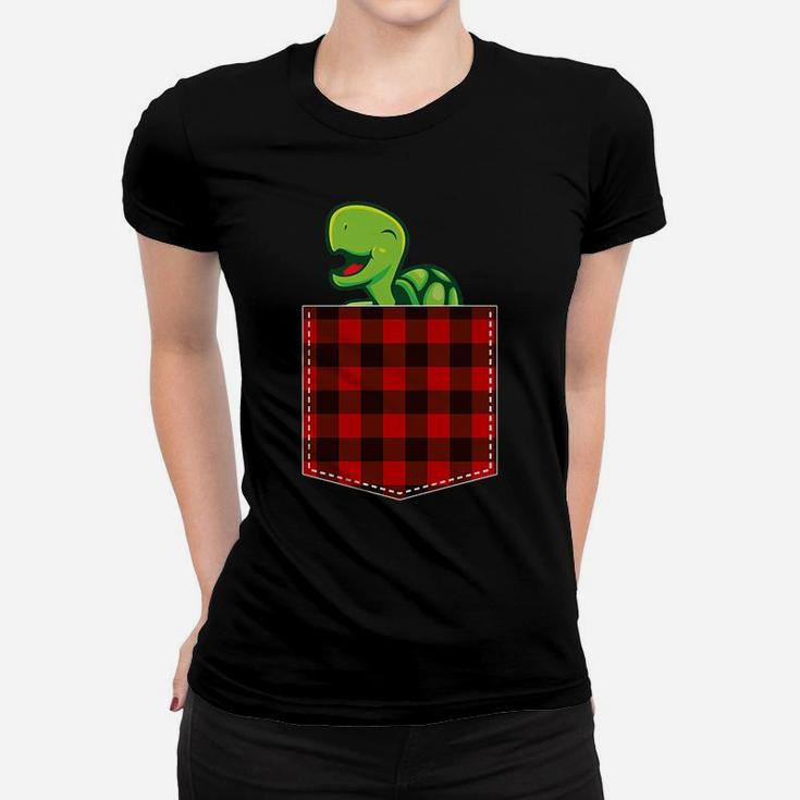 Red Plaid Turtle In Pocket Buffalo Family Pajama Christmas Women T-shirt