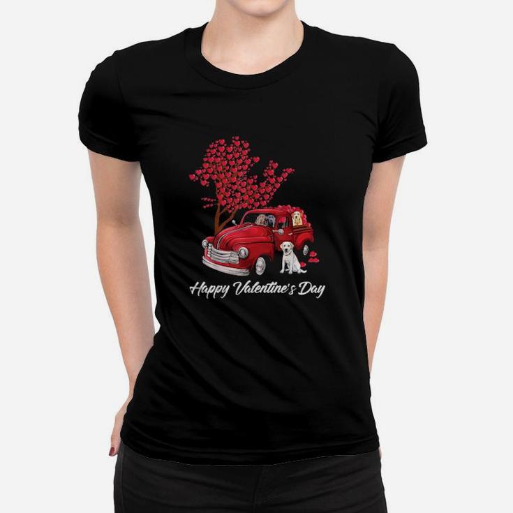Red Truck Happy Valentines Day Labrador Retriever Dog Hearts Women T-shirt