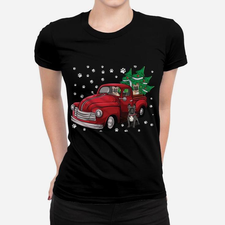 Red Truck Merry Christmas Tree French Bulldog Christmas Sweatshirt Women T-shirt