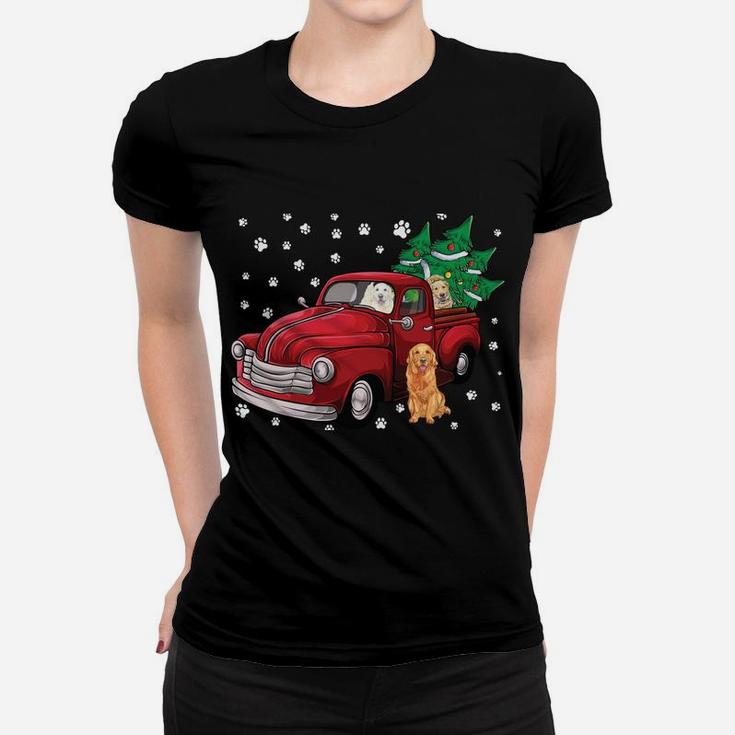 Red Truck Merry Christmas Tree Golden Retriever Christmas Women T-shirt