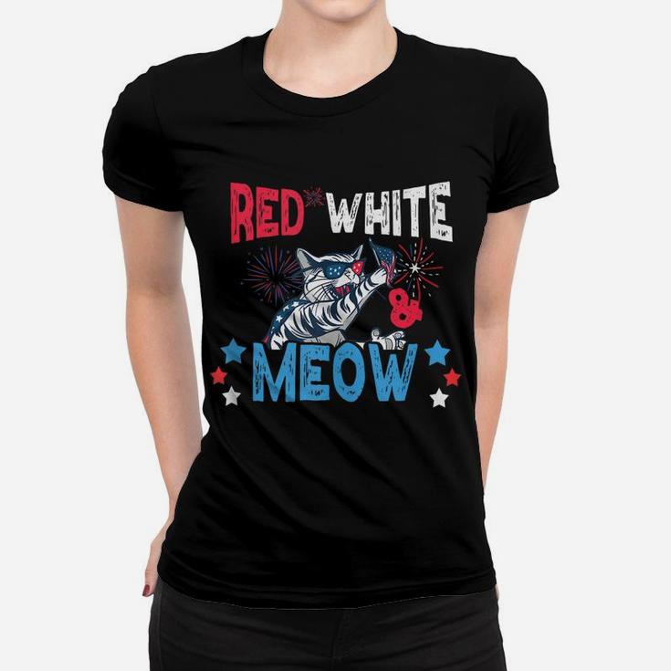 Red White & Meow Shirt Funny Cat Celebrating 4Th Of July Women T-shirt