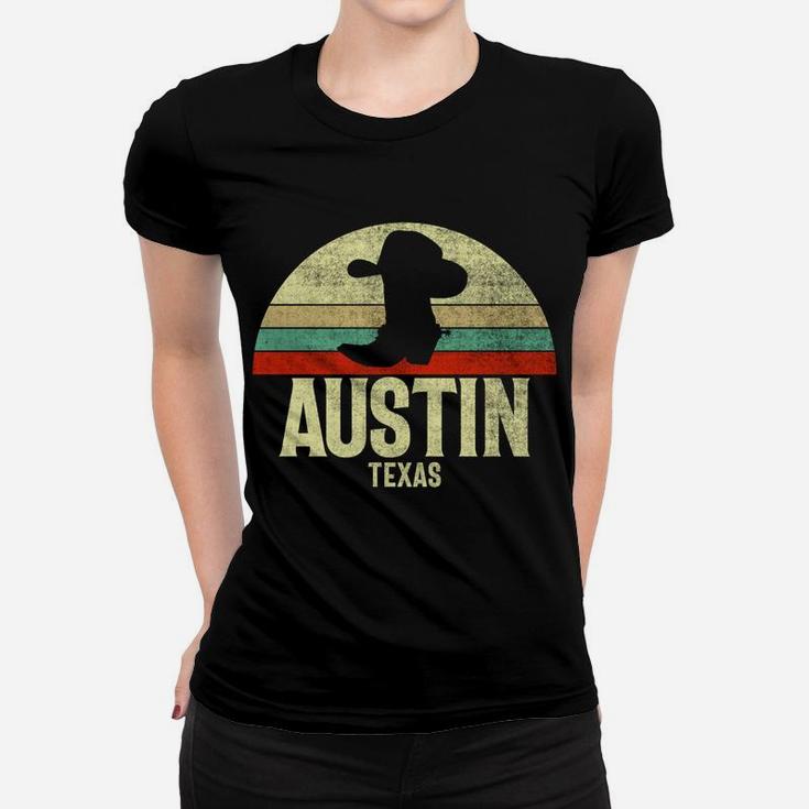 Retro Austin Texas Cowboy Hat On Cowboy Boot Vintage Sweatshirt Women T-shirt