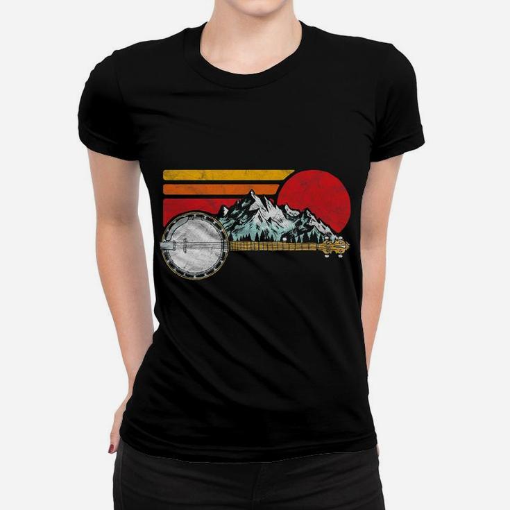 Retro Banjo Mountains & Sun Sketch Surf Style 80'S Graphic Women T-shirt