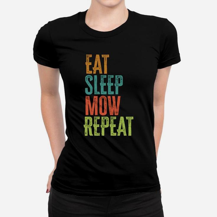 Retro Eat Sleep Mow Repeat Lawn Mower Grass Garden Mowing Sweatshirt Women T-shirt
