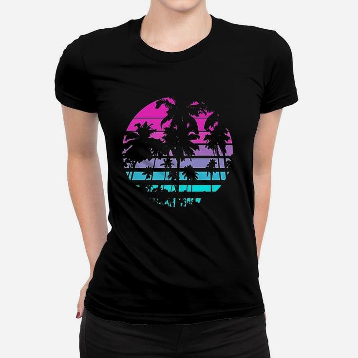 Retro Eighties 80S And 90S Beach Style Design With Palm Trees Women T-shirt