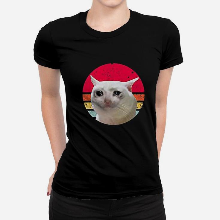 Retro Vintage Sad Crying Cat Dank Meme Sauce Trending Women T-shirt