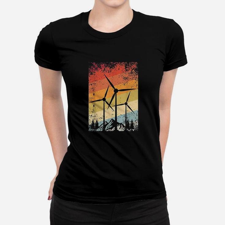 Retro Windmill Wind Energy Farm Turbine Environment Gift Women T-shirt