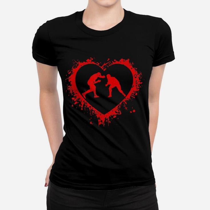 Retro Wresting Valentines Day Heart Shape My Valentine Women T-shirt