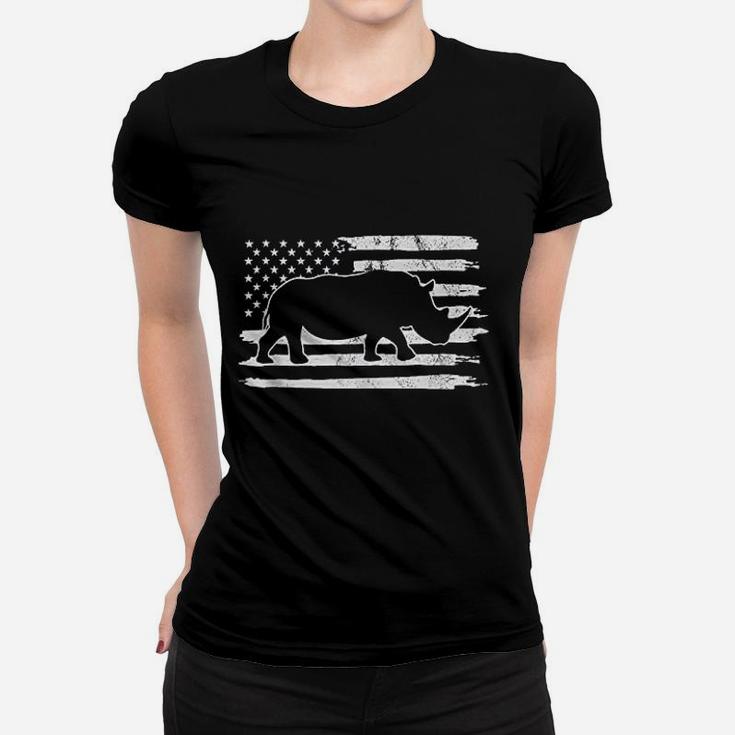Rhino Usa Flag 4Th Of July America Women T-shirt