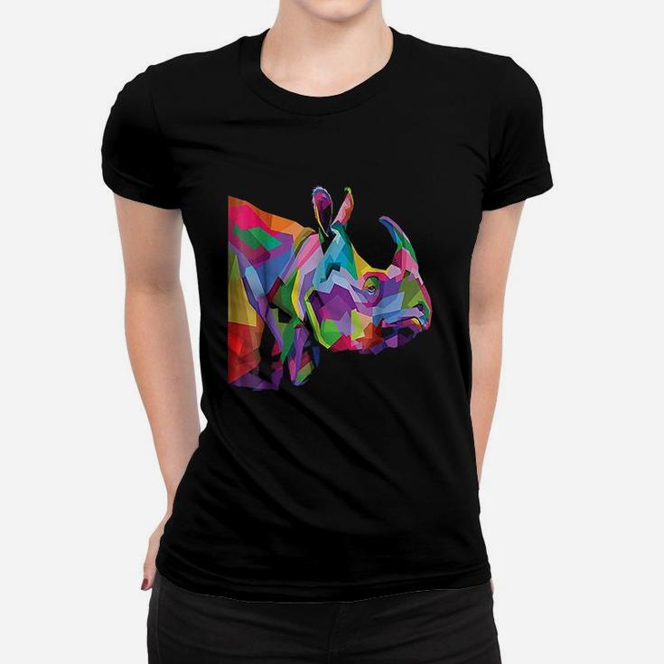 Rhinoceros  Colorful Rhino's Head Pop Art Women T-shirt