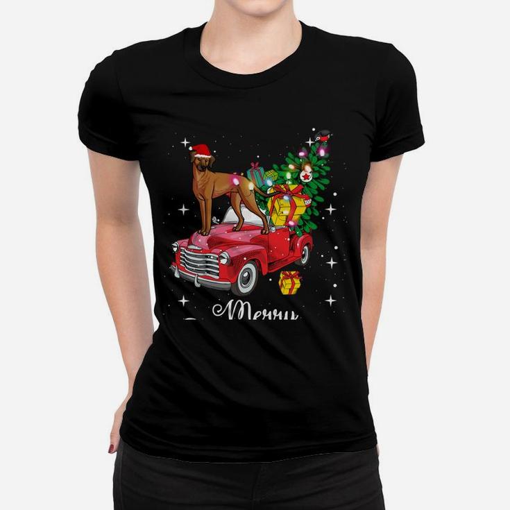 Rhodesian Ridgeback Ride Red Truck Christmas Funny Dog Sweatshirt Women T-shirt