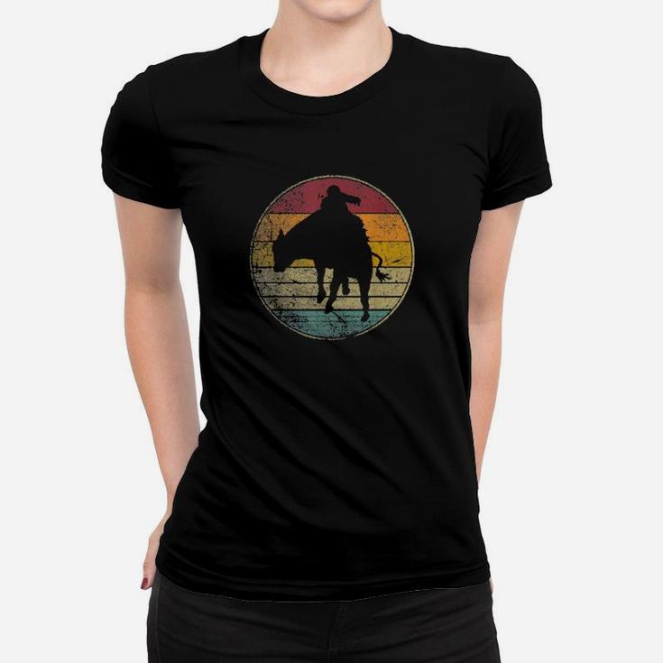 Rodeo Cowboy Bull Riding Vintage Retro Silhouette Distressed Women T-shirt