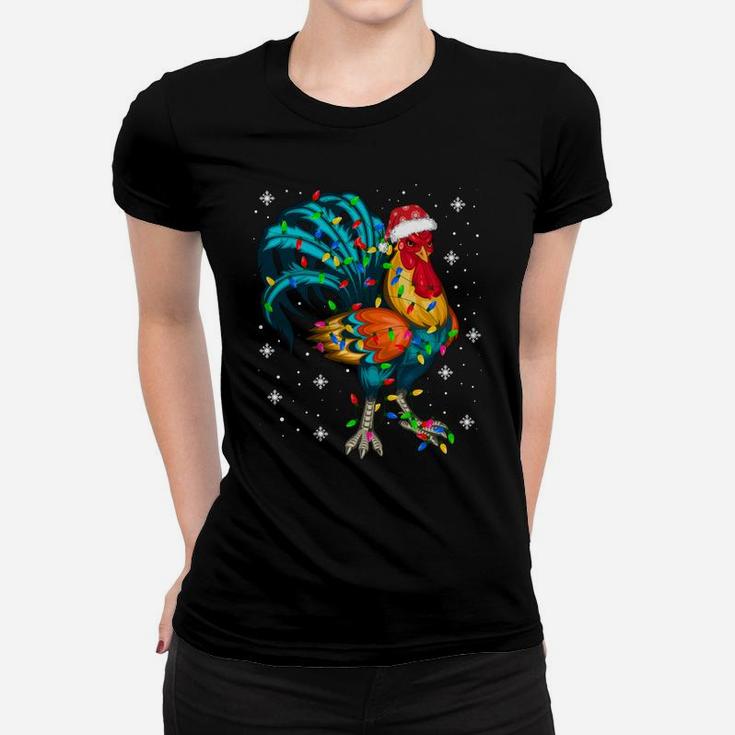 Rooster Chicken Christmas Tree Santa Hat Funny Xmas Lights Sweatshirt Women T-shirt