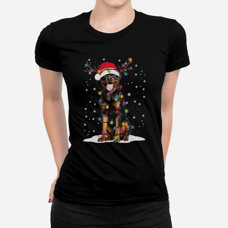 Rottweiler Christmas Tree Light Pajama Dog Lover Xmas Gift Sweatshirt Women T-shirt