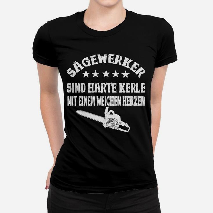 Sägewerker Frauen Tshirt Harte Kerle Weiches Herz Kettensägen Design