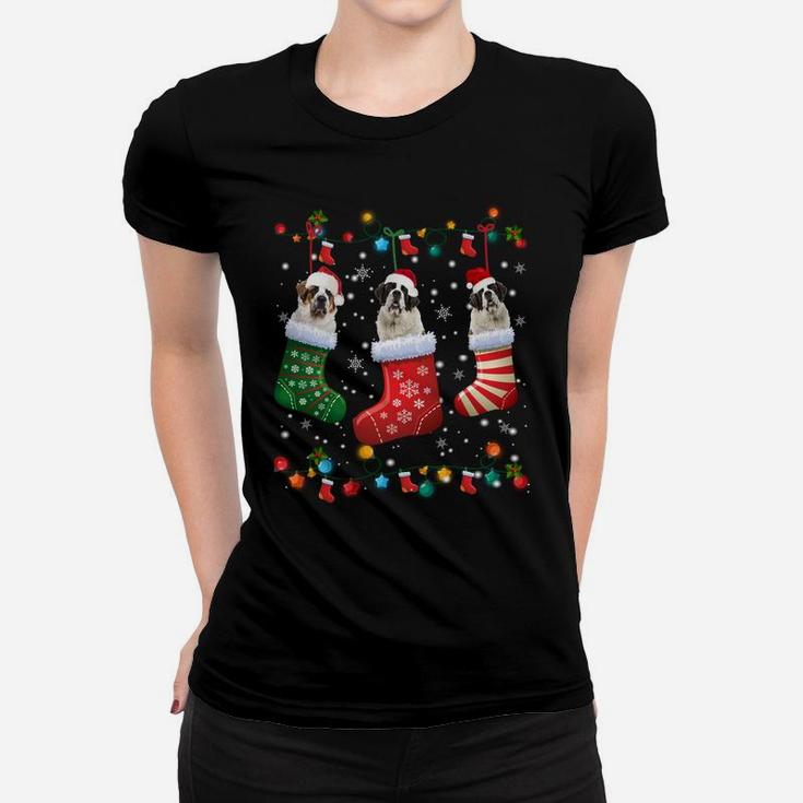 Saint Bernard Christmas Socks Funny Pajama Xmas Dog Lover Sweatshirt Women T-shirt