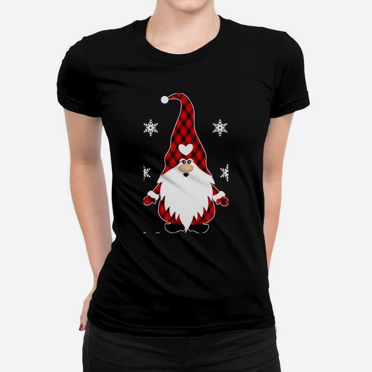 Santa Claus Garden Gnome Buffalo Plaid Merry Christmas Women T-shirt