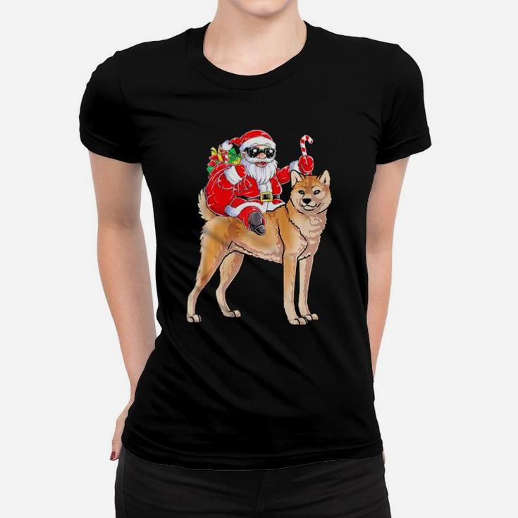 Santa Claus Riding Akita Xmas Gifts Dog Women T-shirt