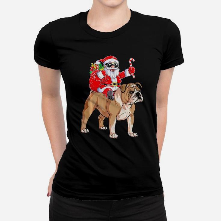 Santa Claus Riding English Bulldog Xmas Gifts Dog Women T-shirt