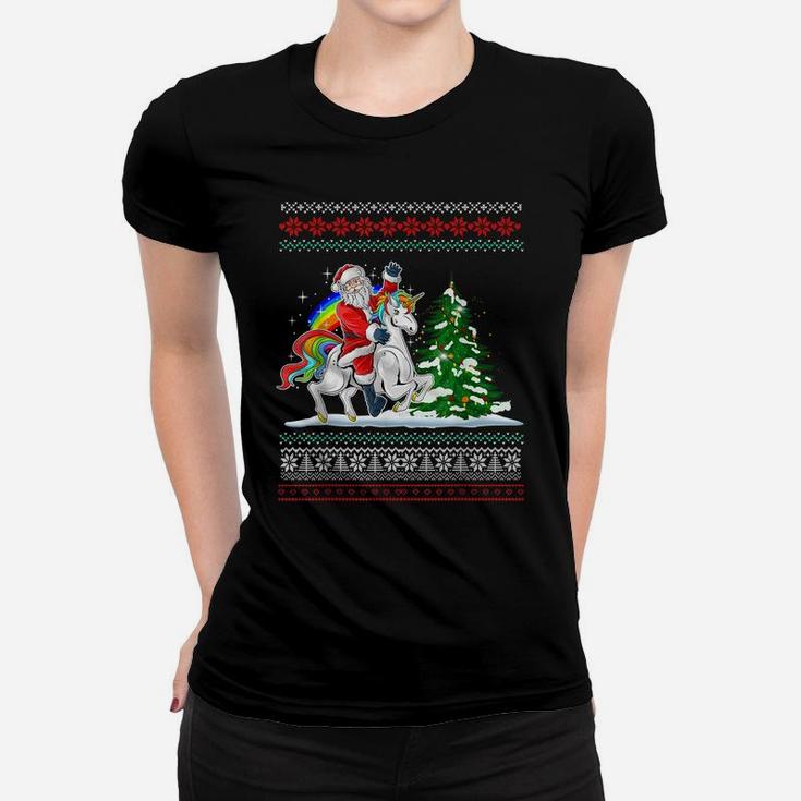 Santa Claus Riding On A Unicorn Ugly Christmas Funny Women T-shirt
