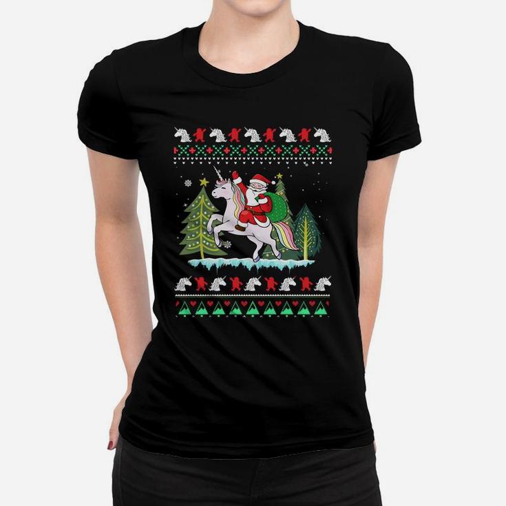Santa Claus Riding Unicorn Christmas Women T-shirt